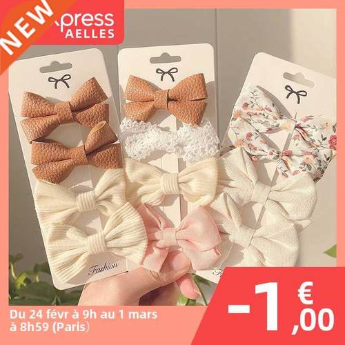 4 Pcs/set Cotton Linen Leopard Printed Bowknot Hair Clips Fo