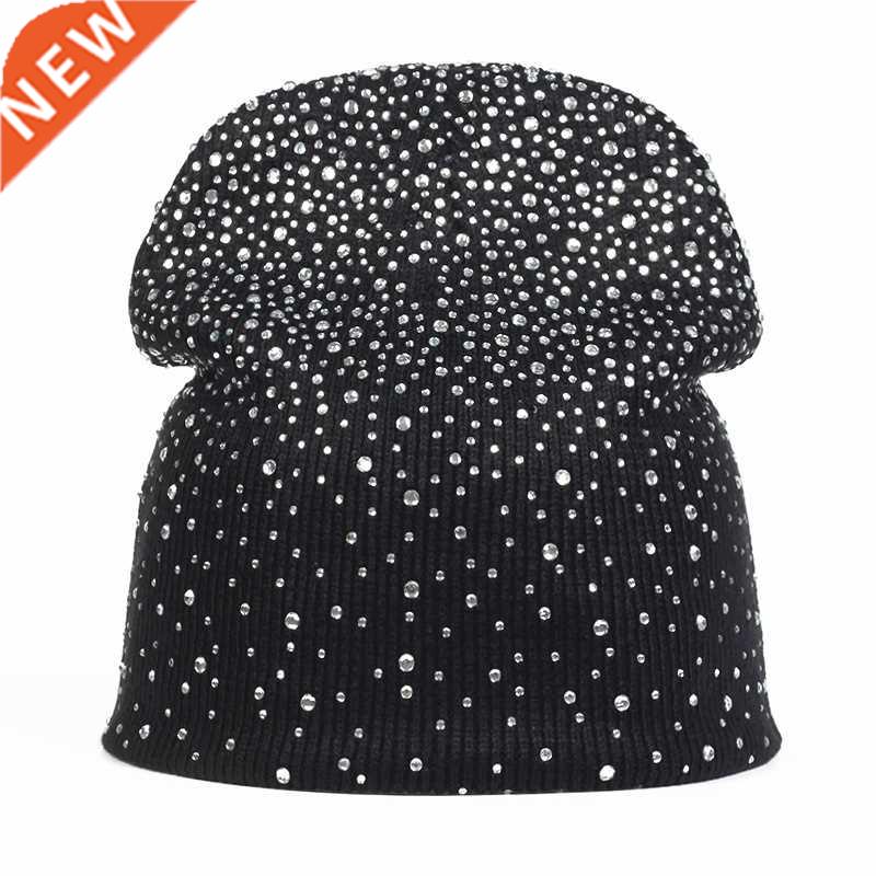 2019 new winter ladies knit hat shiny rhinestone winter hat