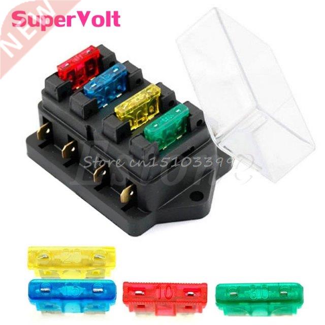 Hot 12V/24V 4 Way Car Circuit Standard ATO Blade Fuse Box Bl