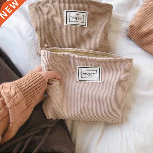 1 Piece Ladies Soft Corduroy Cosmetic Bag Large Solid Color