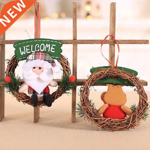 Door Drop Ornament Christmas Wreath Welcome Sign Rattan