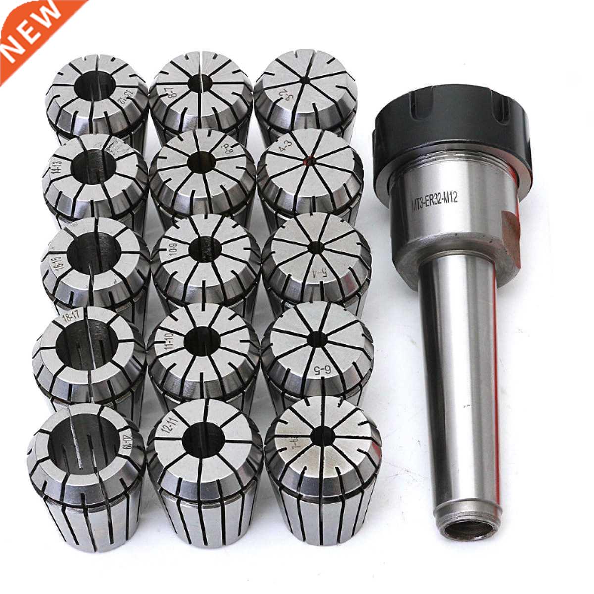 16pcs/set ER32 Collet Chuck Holder MT3 M12 Morse Taper + ER3