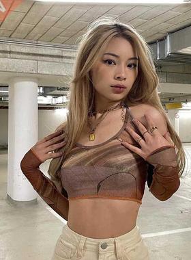 90s Women Aesthetic Brown Corset Top Vintage Crop Top Y2k Gr