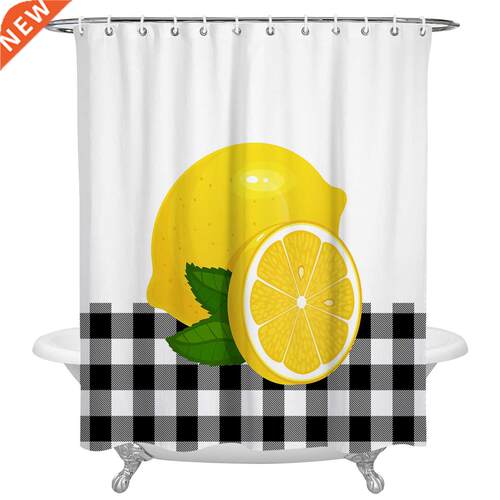 Fruit Lemon Black And White Lattice Shower Curtain