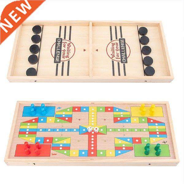 2 In 1 Wooden Bumper Game Catapult Table Hockey Flying