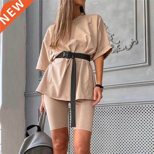 Casual Solid Outfits Women's Two Piece Suit With Belt Home L