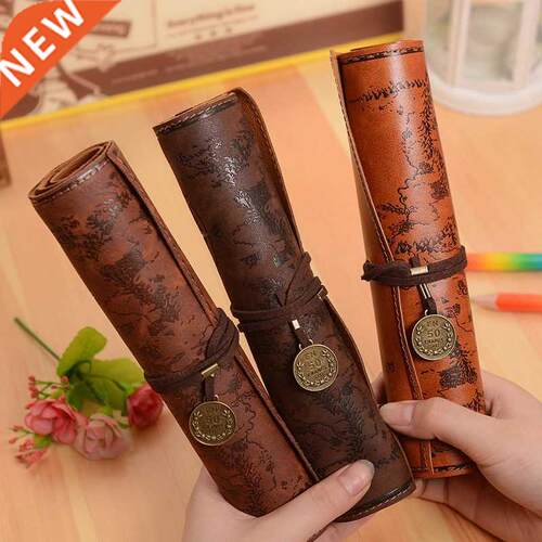 Vintage Retro Treasure Map Pencil Cases Luxury Roll Leather