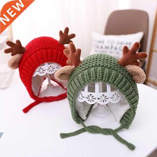 Cute Deer Elk Antlers Baby Hat Winter Warm Plush Knitted Ear