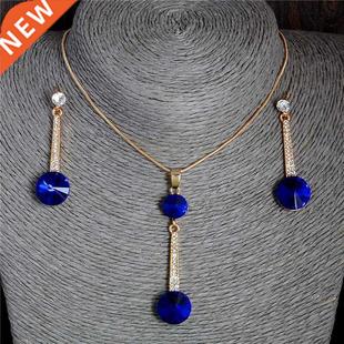 Gold Color Pendants & Necklace Stud Earrings Blue Natura