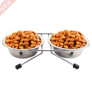 Stainless Steel Double Bowls Food Container Feeding Drinking
