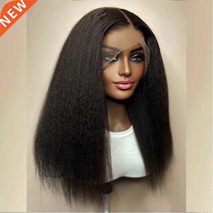 Natural 200 Density Glueless Yaki Long Kinky Straight Lace W