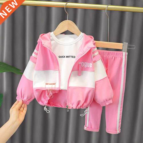 New Baby Girl Clothes Set Hooded Sportswear Spring Casual Le