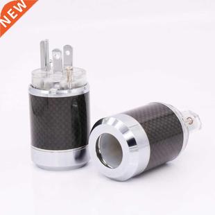 Pair Carbon Fiber Rhodium Plated US AC Power Plug Connector