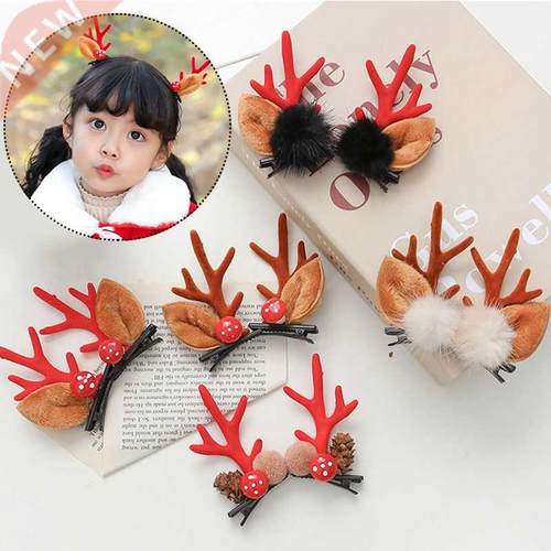 2pcs/set Christmas Hair Clips For Girls Cute Deer Ear Hairpi