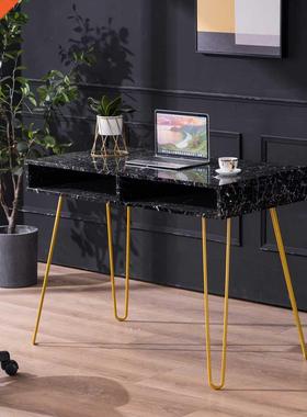 [103 x 55 x 80]cm Marble Iron Foot Computer Table Black