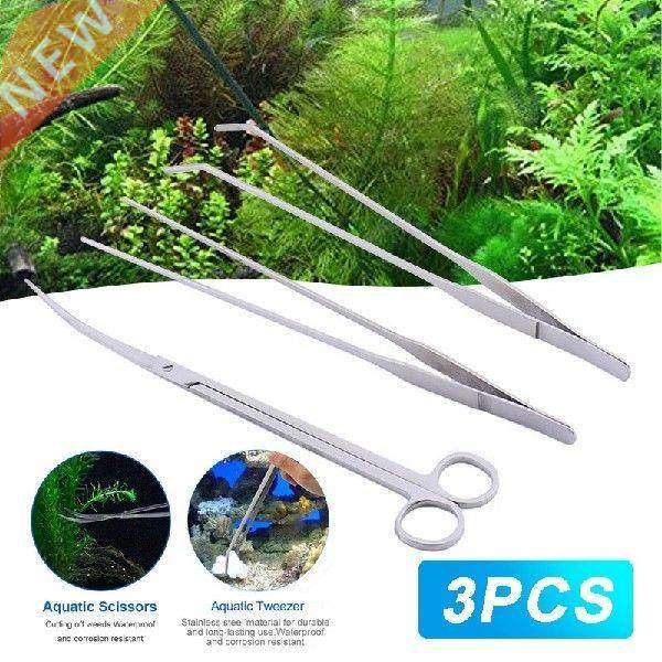 3Pcs/Set Aquarium Tools Kit Tweezers Scissors Stainless