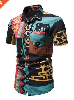 Summer New Fashion Lapel Short Sleeve Men's Beach Flower Shi