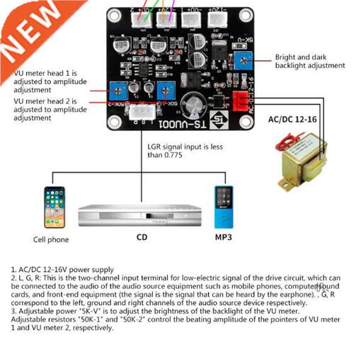 Hot Sale Vu Meter Db Stereo Amplifier Board Sound Level Indi