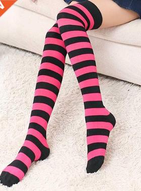 New Women Girls Over Knee Socks Stocking Long Stripe Printed