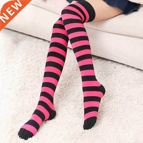 New Women Girls Over Knee Socks Stocking Long Stripe Printed