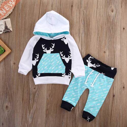 0-5T Baby Boy Deer Hooded Girl Tops Toddler Hoodie +Pants Ne