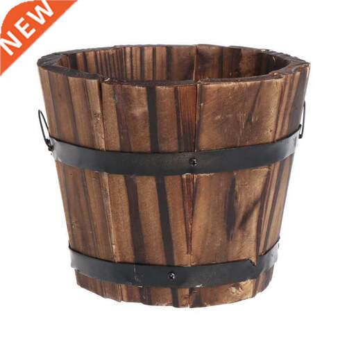 New Retro Round Wooden Flower Pots Planter Barrel Home