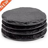4 PCS Round Slate Black Coasters Handmade Coasters For