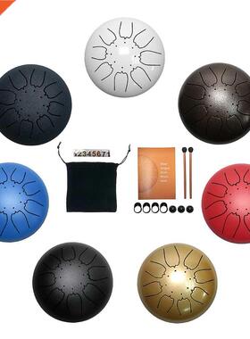 Steel Tongue Drum Set 6 Inch 8 Tune Handpan Drum Pad Tank wi