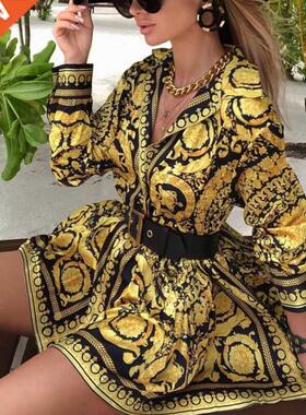 Fashion Vintage Womens Boho Dress 2020 Spring Loose Long Sle