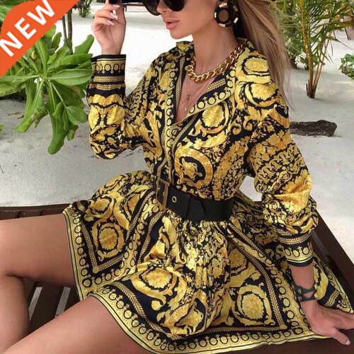 Fashion Vintage Womens Boho Dress 2020 Spring Loose Long Sle
