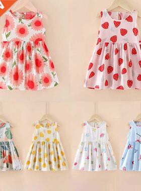 Grls Summer Dress Sleeveless Cute Cartoon Prnt Kds Dresse