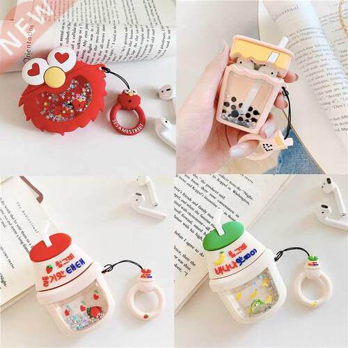 New Cute Quicksand Bubble Tea For Airpods Case Soft Silicon