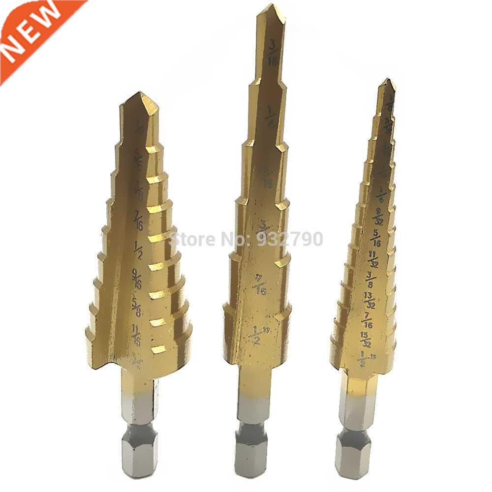 3pcs Coated Step Cone Drill Bit Hole Cutter Hex Shank 3/16