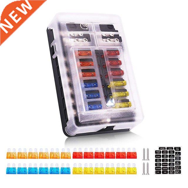 12 Way 12V Fuze Box 12Volt Blade Fuze Block, 12 Circuit W/Ne