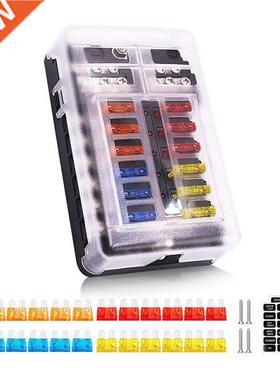 12 Way 12V Fuze Box 12Volt Blade Fuze Block, 12 Circuit W/Ne