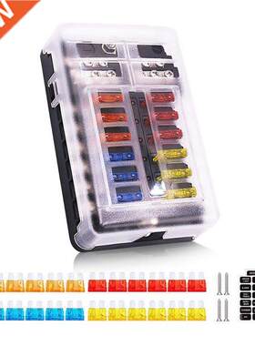 12 Way 12V Fuze Box 12Volt Blade Fuze Block, 12 Circuit W/Ne