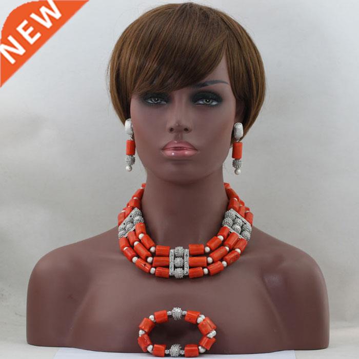 latest new nigerian orange carve coral beads jewelry set afr