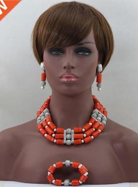 Latest New Nigerian Orange Carve Coral Beads Jewelry Set Afr