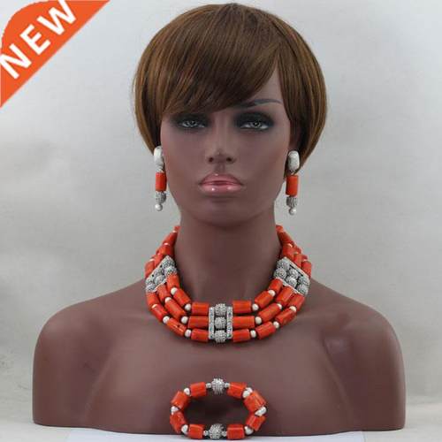 Latest New Nigerian Orange Carve Coral Beads Jewelry Set Afr