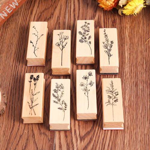 1PC Retro Grass Plants Stamps Rubber Wooden Standard Crafts