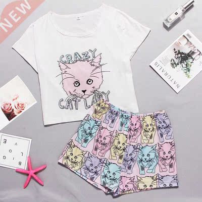 Women	s Pajama Sets Cartoon Pattern Pajamas Short Sle