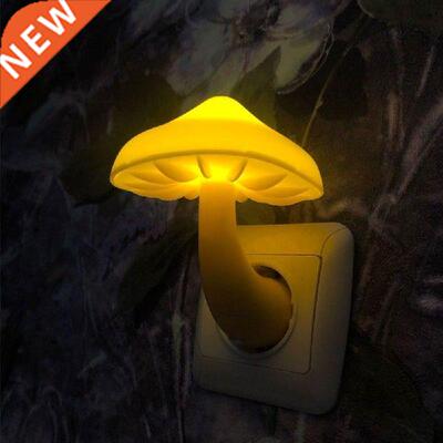 LED Night Light Mushroom Wall Socket Lp EU US Plug Warm