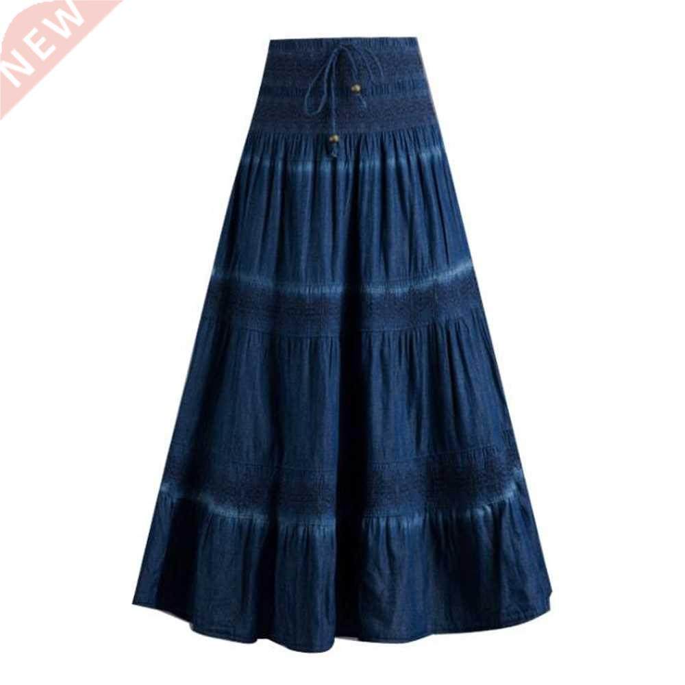 Casual Jeans Skirts Women's Denim Maxi Skirt Elastic High Wa图片