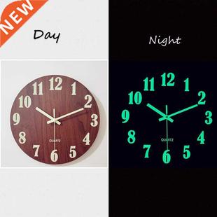 Luminous Wall Clock,12 Inch Wooden Silent Non-Ticking Kitche