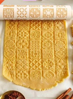 Manual Christmas Embossing Rolling Pins Wooden Roller Ba