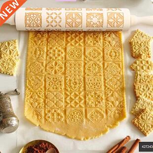 Manual Christmas Embossing Rolling Pins Wooden Roller Ba