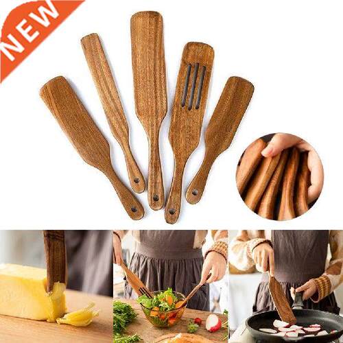 5 Pcs Wooden spatula Set Heat Resistant Non-Stick Natural