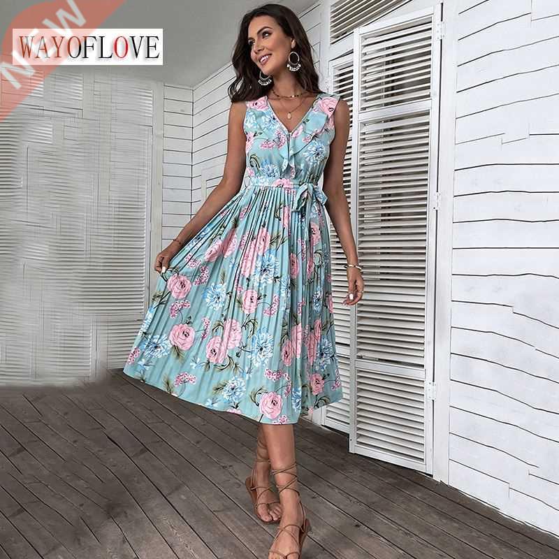 WOFLO Summer Woman Flower Print Beach Dress Party Elegan图片