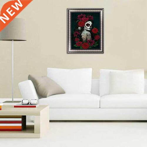 5d Red Rose Flower Skull Woman Diamond Painting Round Full