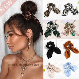 Leopard Bowknot Elastic Hair Band Women Solid Color Scrunchi
